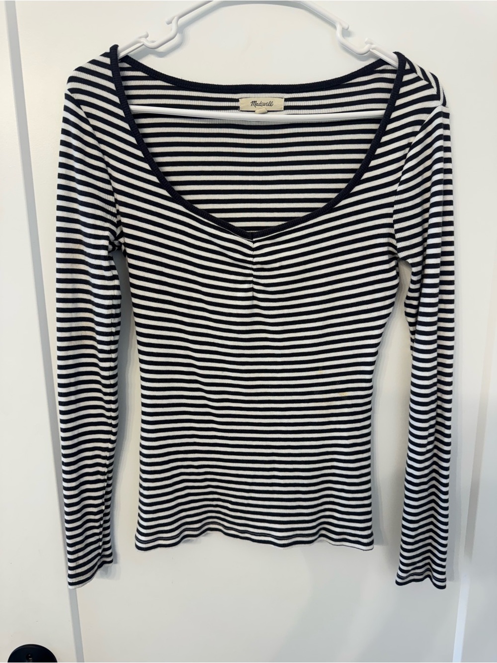 Madewell Striped Long-Sleeve Scoop Neck Top - Dark Grey/White